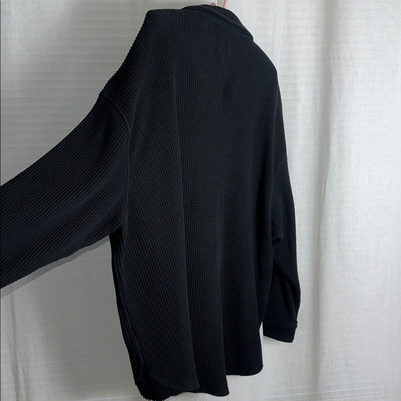 aerie XL Lumber Stone Washed True Black Waffle Knit Cotton Blend Oversized Shirt - Picture 11 of 14